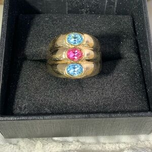 Vintage 14KT GE ESPO Blue Topaz and Pink Quartz Large Ring size 9